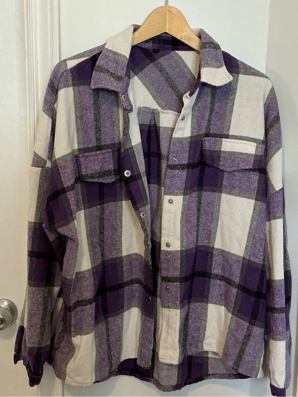 Purple & Cream Plaid Snap-Up Shacket